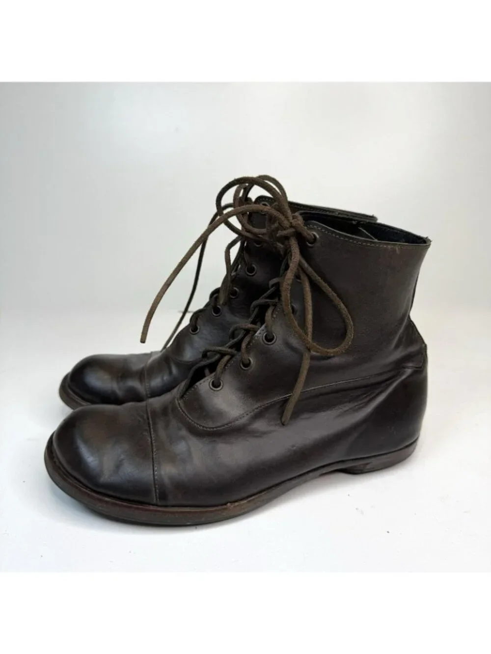 CYDWOQ Ankle Boots Lace Up Brown Leather Made USA Women Size 38.5 | US 8.5 - Picture 4 of 10